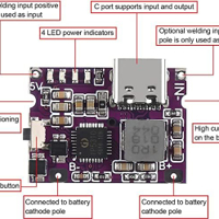 محول تعزيز طاقة USB من نوع Type-C 5V 3.1A لشحن بطاريات الليثيوم مع حماية مدمجة وشاشة LED. يدعم الشحن السريع للأجهزة المحمولة ويعمل مع بطاريات 18650 بفعالية عالية. image